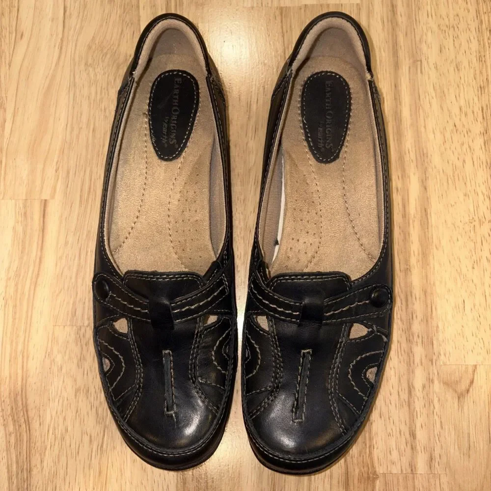 Earth Origins by Earth Womens Sadie Size 10N Leather Black Loafer Slip On Shoes